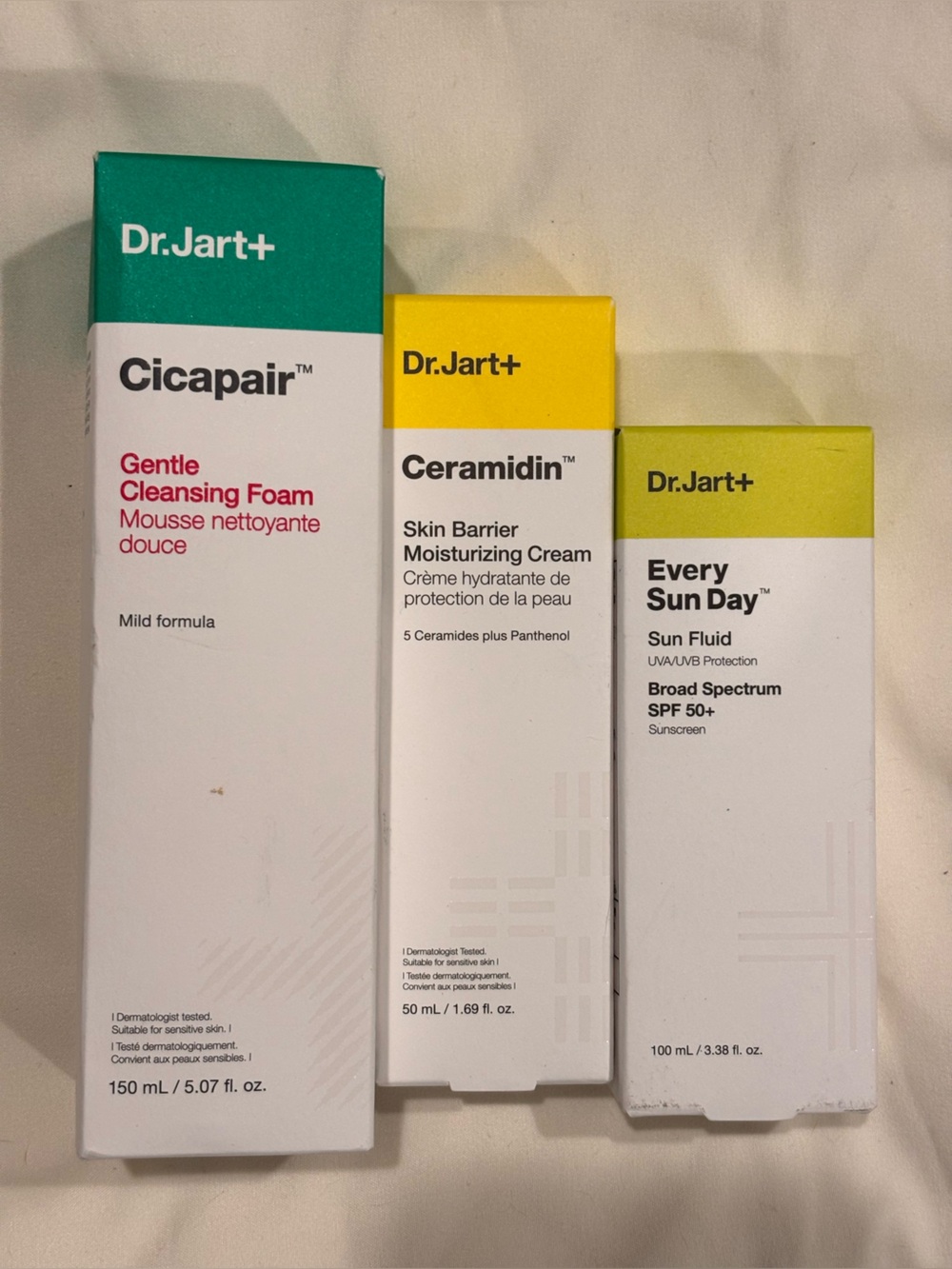 Dr Jart+ Cicapair Cleanser Ceramidin Cream Every Sun Day SPF 50 Skincare Set